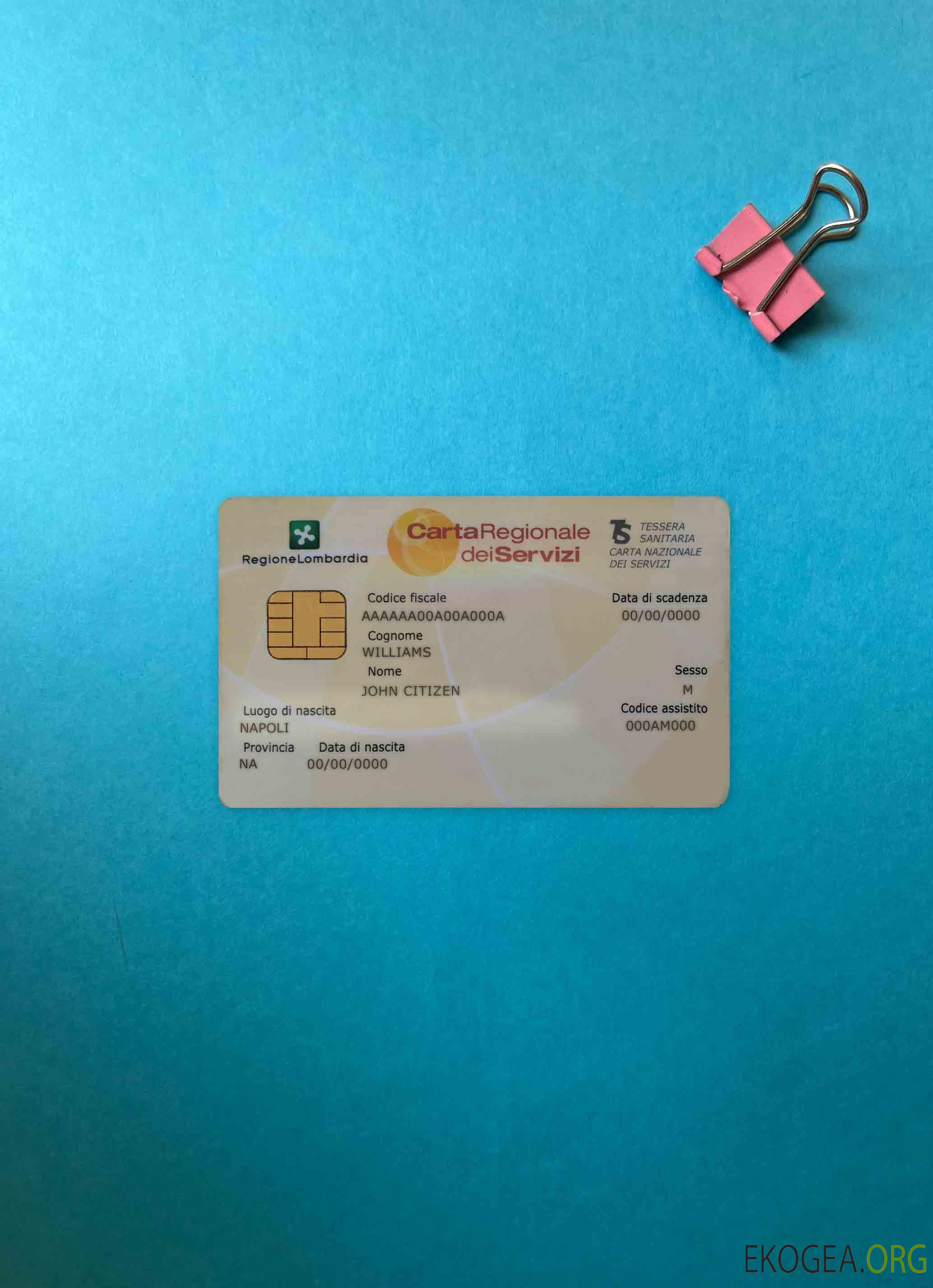 Carte d'assurance maladie italienne (Tessera sanitaria) Carta Regionale dei Servizi photolook AVANT